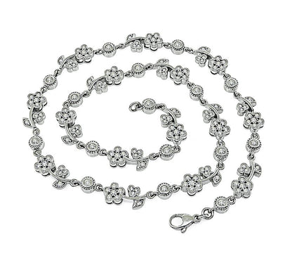 Estate 3.30ct Diamond 18k White Gold Floral Necklace