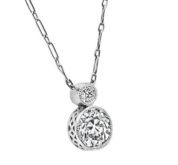 Edwardian GIA Certified 1.37ct Old European Diamond Platinum Pendant Necklace