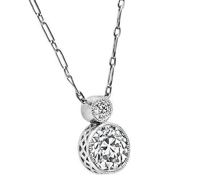 Edwardian GIA Certified 1.37ct Old European Diamond Platinum Pendant Necklace