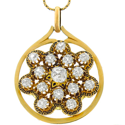 Victorian Antique Diamond Enamel Gold Pin/ Pendant