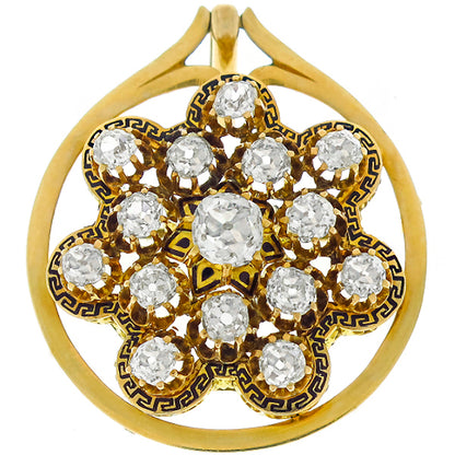 Victorian Antique Diamond Enamel Gold Pin/ Pendant