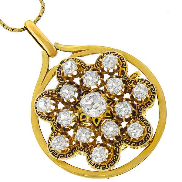 Victorian Antique Diamond Enamel Gold Pin/ Pendant