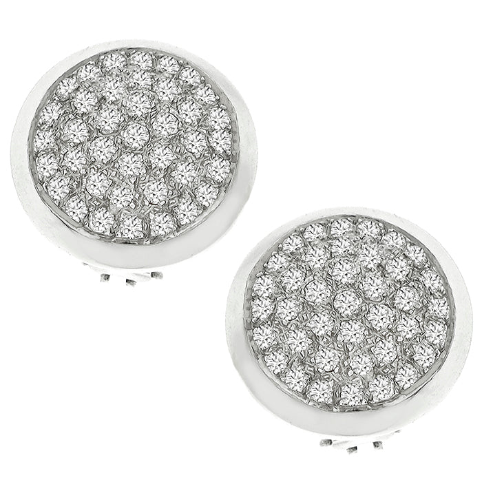 Estate 3.22ct Round Brilliant Diamond 14k White Gold Shield Earrings