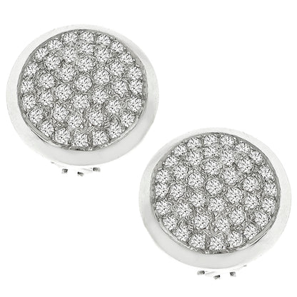 Estate 3.22ct Round Brilliant Diamond 14k White Gold Shield Earrings