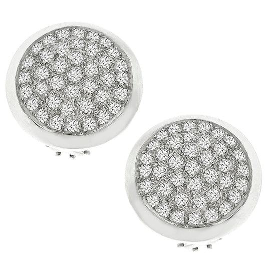 Estate 3.22ct Round Brilliant Diamond 14k White Gold Shield Earrings