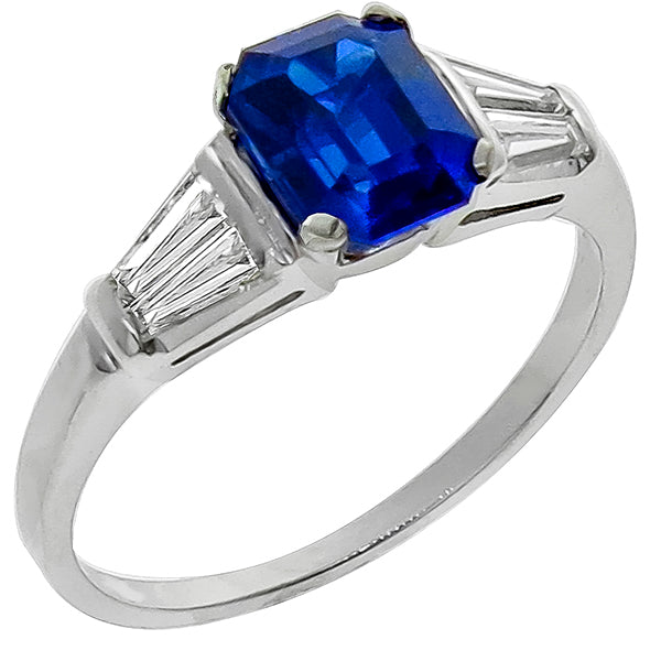 Jabel 1.48ct Emerald Cut Ceylon Sapphire And Diamond Platinum Engagement Ring