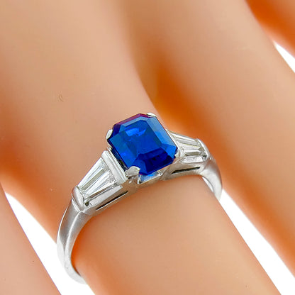Jabel 1.48ct Emerald Cut Ceylon Sapphire And Diamond Platinum Engagement Ring