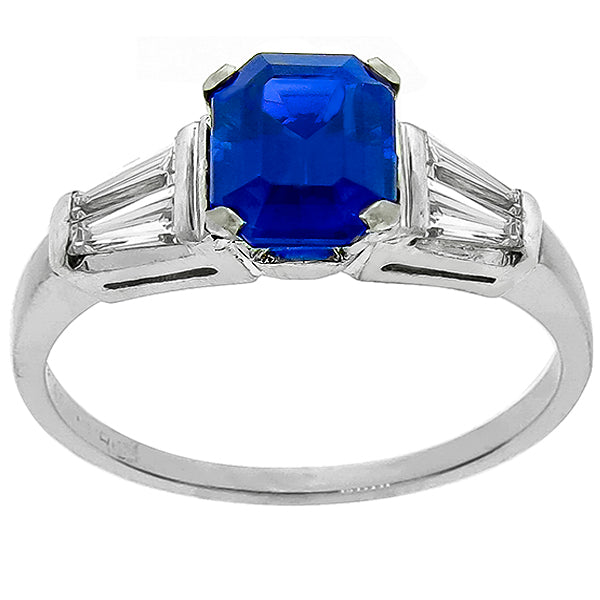 Jabel 1.48ct Emerald Cut Ceylon Sapphire And Diamond Platinum Engagement Ring