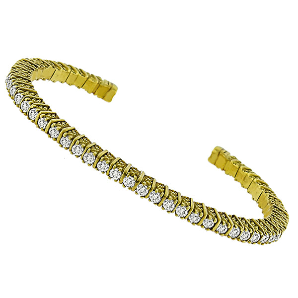Judith Ripka 3.60ct Round Cut Diamond 18k Yellow Gold Cuff Bangle