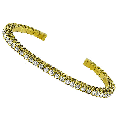 Judith Ripka 3.60ct Round Cut Diamond 18k Yellow Gold Cuff Bangle