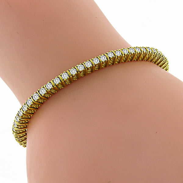 Judith Ripka 3.60ct Round Cut Diamond 18k Yellow Gold Cuff Bangle