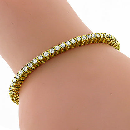 Judith Ripka 3.60ct Round Cut Diamond 18k Yellow Gold Cuff Bangle