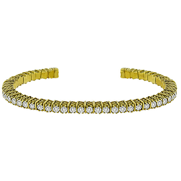 Judith Ripka 3.60ct Round Cut Diamond 18k Yellow Gold Cuff Bangle