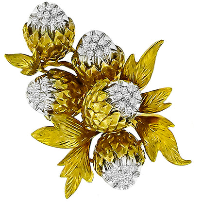Estate 1950s 0.50ct Round Cut Diamond 18k Yellow & White Gold Acorn Pin