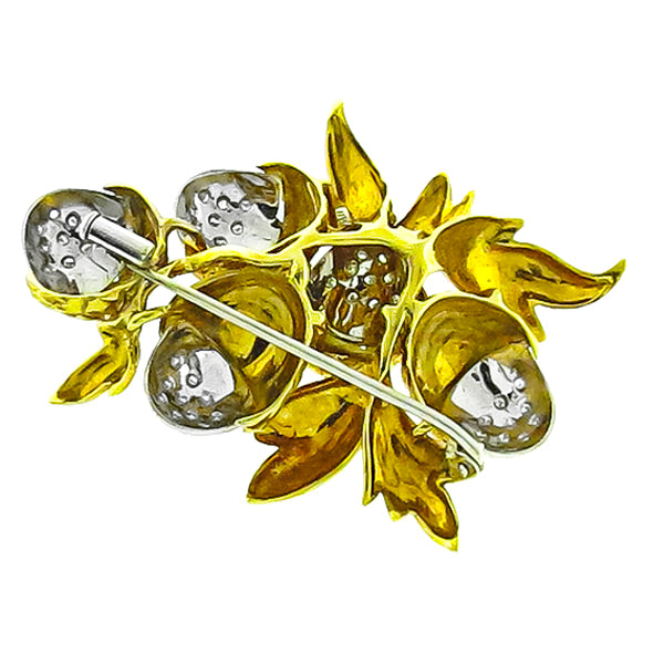 Estate 1950s 0.50ct Round Cut Diamond 18k Yellow & White Gold Acorn Pin