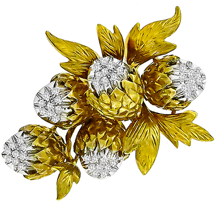 Estate 1950s 0.50ct Round Cut Diamond 18k Yellow & White Gold Acorn Pin