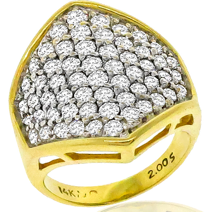 Estate 2.00ct Round Cut Diamond Cluster 14k Yellow Gold Ring