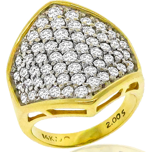 Estate 2.00ct Round Cut Diamond Cluster 14k Yellow Gold Ring