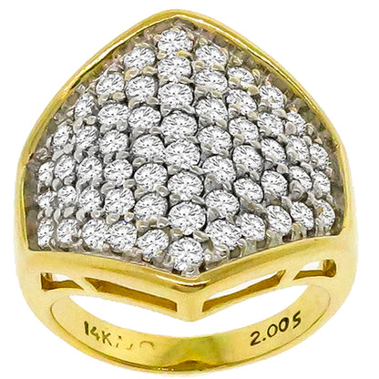 Estate 2.00ct Round Cut Diamond Cluster 14k Yellow Gold Ring