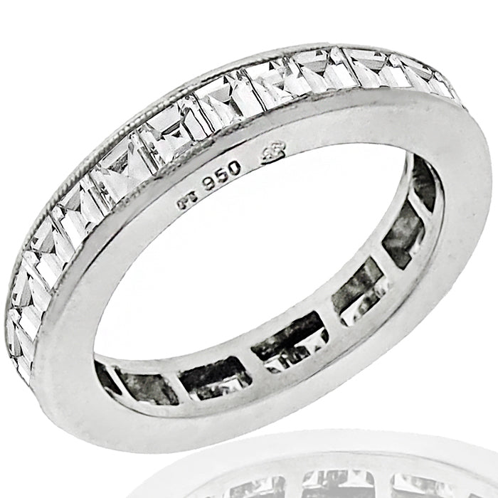 Estate 1.45ct Carre Cut Diamond Eternity Platinum  Wedding Band
