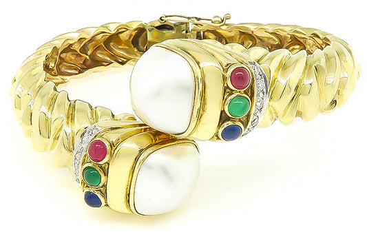 Mabe Pearl 0.25ct Diamond 1.50ct Colored Stone Bangle