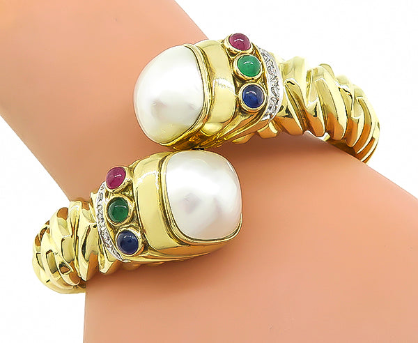 Mabe Pearl 0.25ct Diamond 1.50ct Colored Stone Bangle