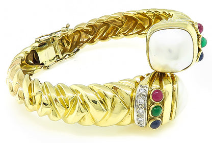 Mabe Pearl 0.25ct Diamond 1.50ct Colored Stone Bangle