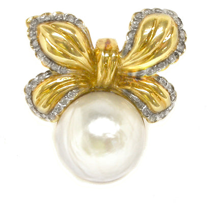 Mabe Pearl &  Diamond 18k Yellow Gold  Bow Pendant & Pearl Enhancer