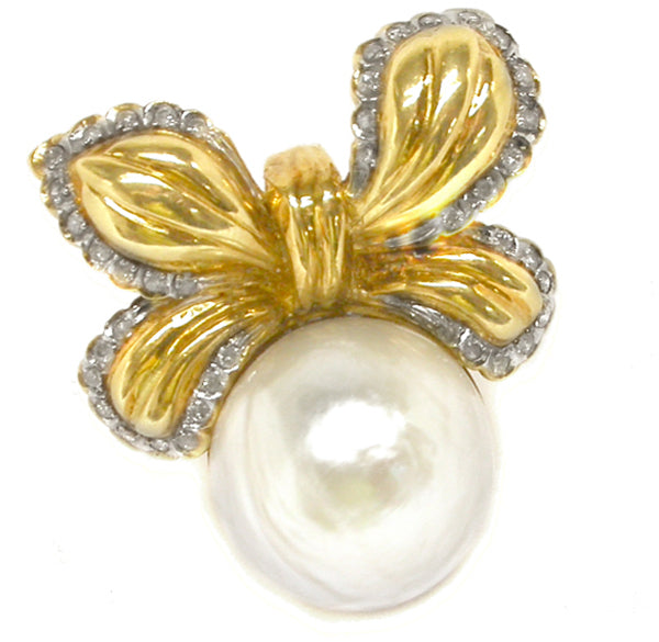 Mabe Pearl &  Diamond 18k Yellow Gold  Bow Pendant & Pearl Enhancer