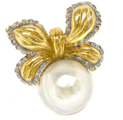 Mabe Pearl &  Diamond 18k Yellow Gold  Bow Pendant & Pearl Enhancer