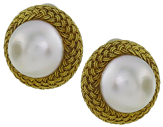 Mabe Pearl Gold Vintage Earrings