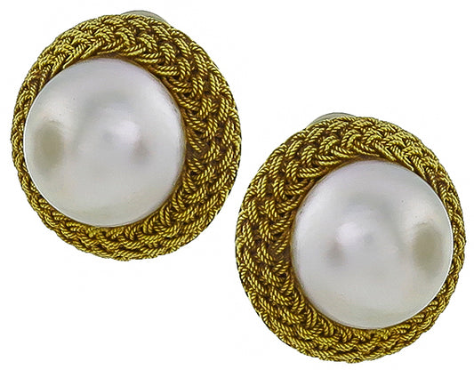 Mabe Pearl Gold Vintage Earrings
