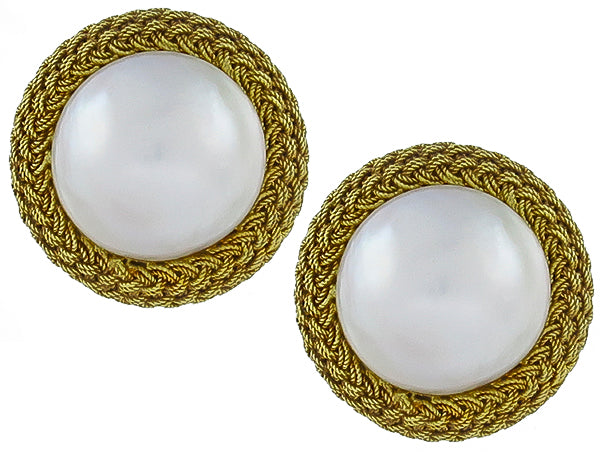 Mabe Pearl Gold Vintage Earrings