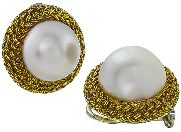 Mabe Pearl Gold Vintage Earrings