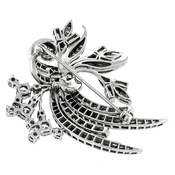 1950s 2.50ct Old European And Baguette Cut Diamond Platinum Floral Bouque