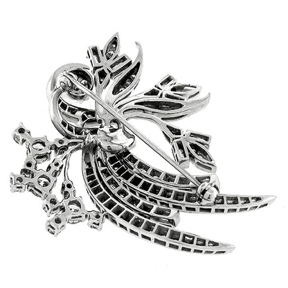 1950s 2.50ct Old European And Baguette Cut Diamond Platinum Floral Bouque