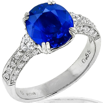 Estate 3.12ct Oval Ceylon Sapphire Heart Shape Diamond Ring