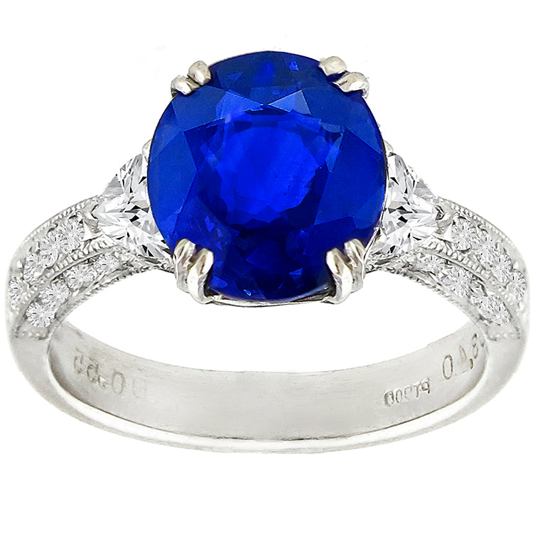 Estate 3.12ct Oval Ceylon Sapphire Heart Shape Diamond Ring