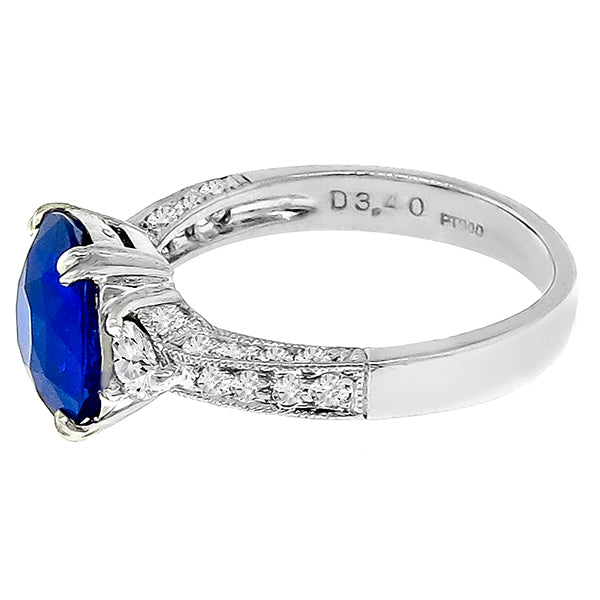 Estate 3.12ct Oval Ceylon Sapphire Heart Shape Diamond Ring