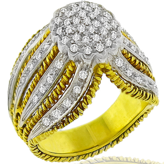 Estate 1.00ct Round Cut Diamond 18k Yellow And White Gold Ring