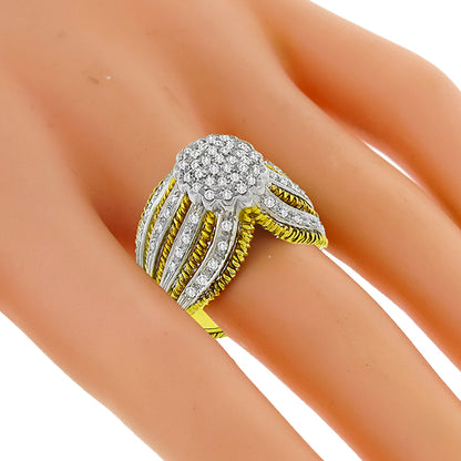 Estate 1.00ct Round Cut Diamond 18k Yellow And White Gold Ring