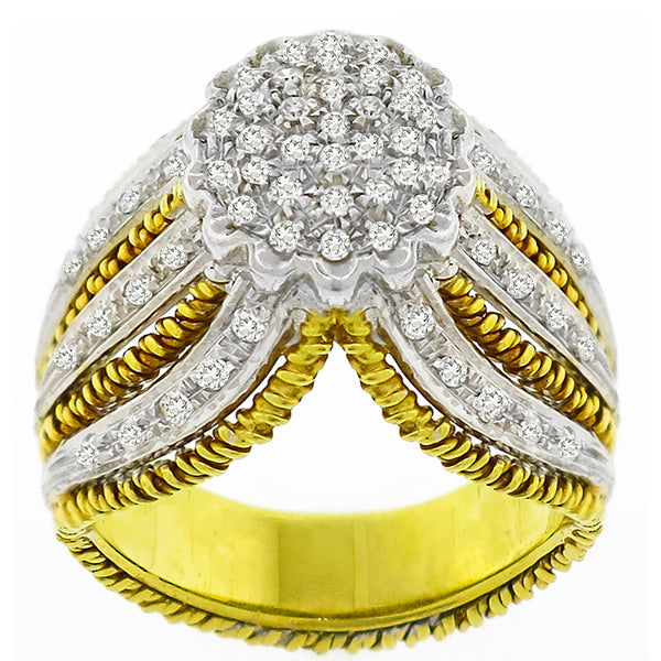 Estate 1.00ct Round Cut Diamond 18k Yellow And White Gold Ring