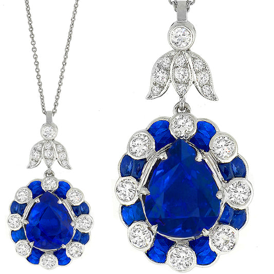 Art Deco GIA Certified 5.08ct Sapphire Diamond Pendant 18kt Gold Pendant