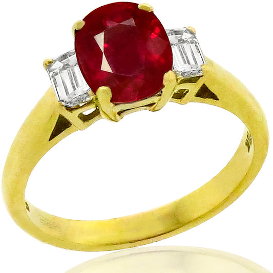 2.65ct Oval Burma Ruby 0.50ct Diamond 18k Yellow Gold Engagement Ring