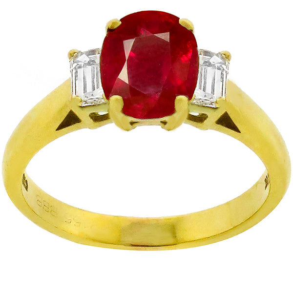 2.65ct Oval Burma Ruby 0.50ct Diamond 18k Yellow Gold Engagement Ring