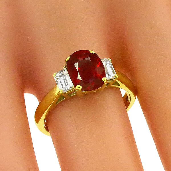 2.65ct Oval Burma Ruby 0.50ct Diamond 18k Yellow Gold Engagement Ring