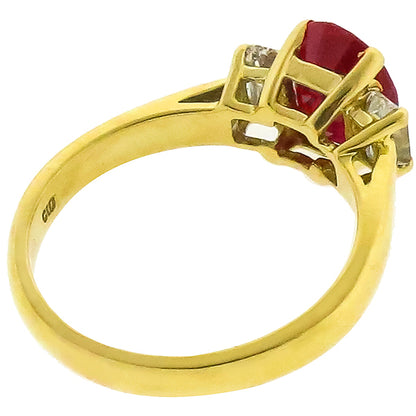 2.65ct Oval Burma Ruby 0.50ct Diamond 18k Yellow Gold Engagement Ring
