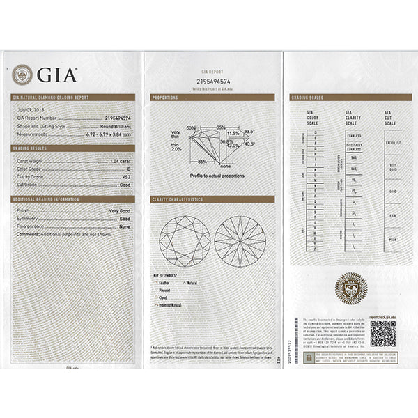 Vintage Tacori GIA 1.04ct Round Brilliant Diamond 18k White Gold Engagement Ring