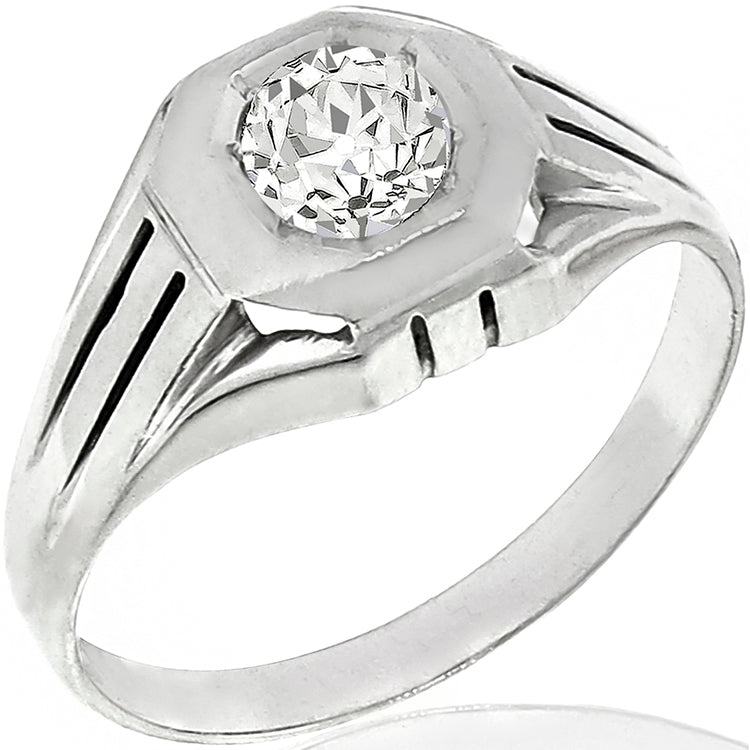 Estate 0.68ct Old Mine  Brilliant Diamond Solitaire  18k White Gold Ring