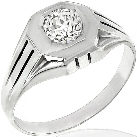 Estate 0.68ct Old Mine  Brilliant Diamond Solitaire  18k White Gold Ring